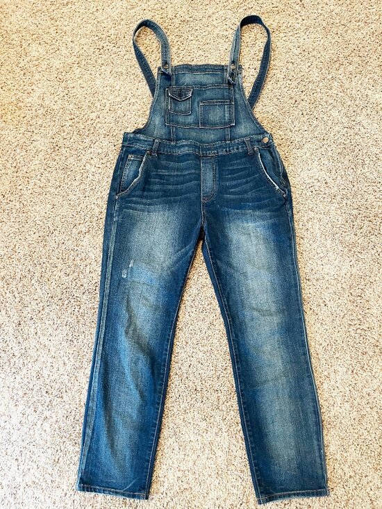 Free People Denim - FP Free People Denim Overalls Size 31 Distressed Stretch Blue Jeans Broken Strap